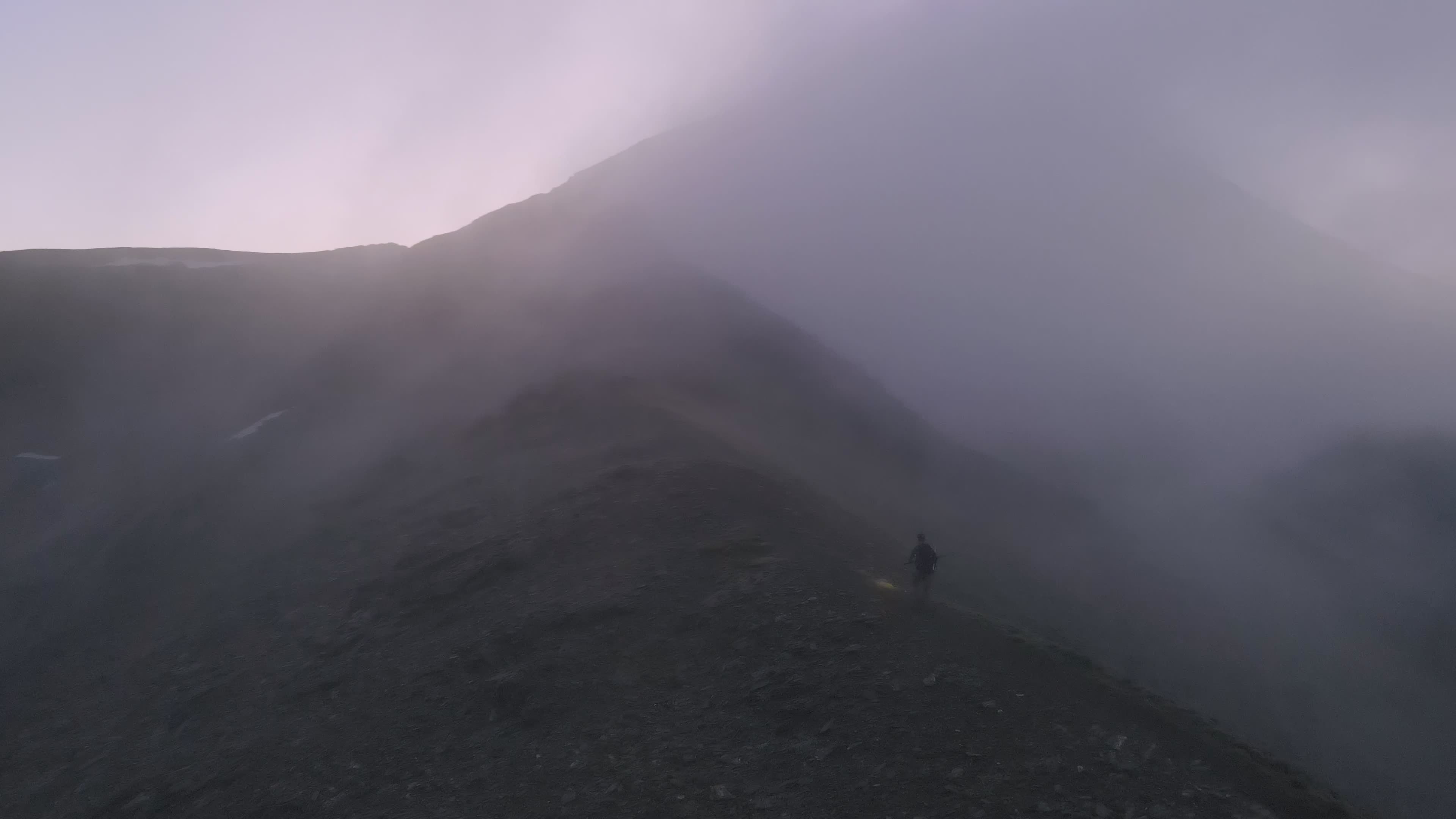 Aerial View of Misty Mountain Hike at Sunrise Free Stock Video Footage ...