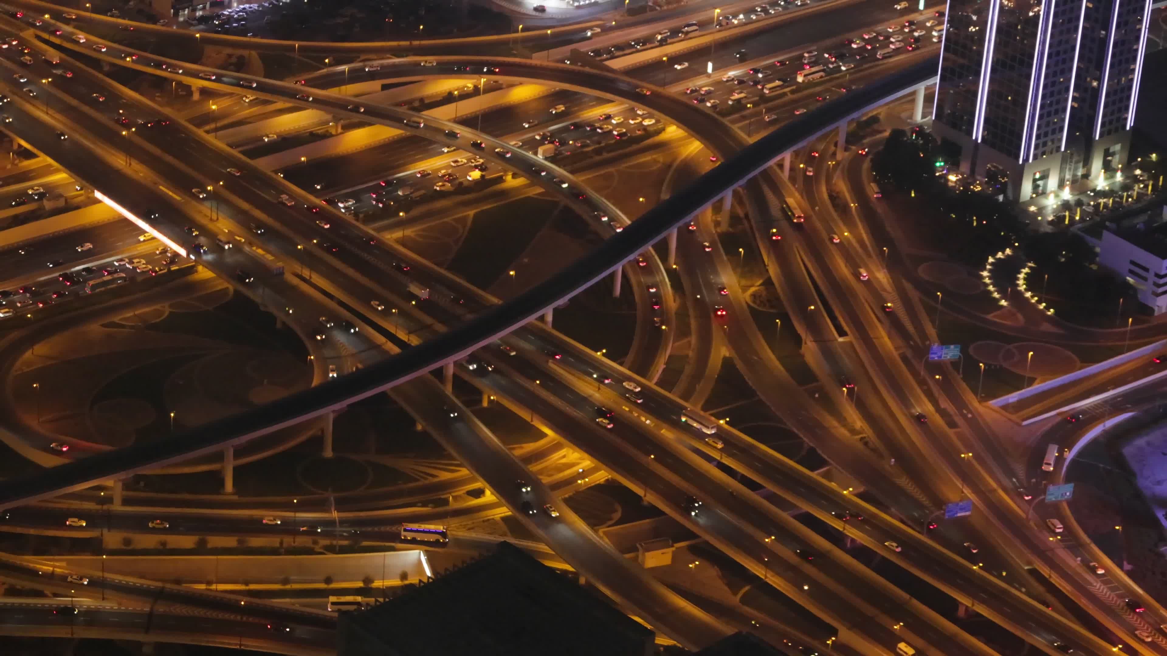 Dynamic Night Aerial View of Urban Highway Traffic Free Stock Video ...