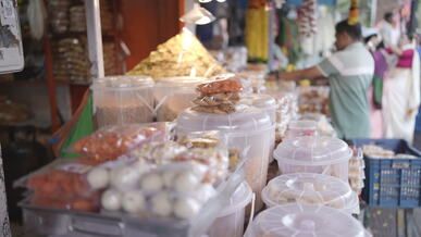 vibrant indian market stalls with local snacks