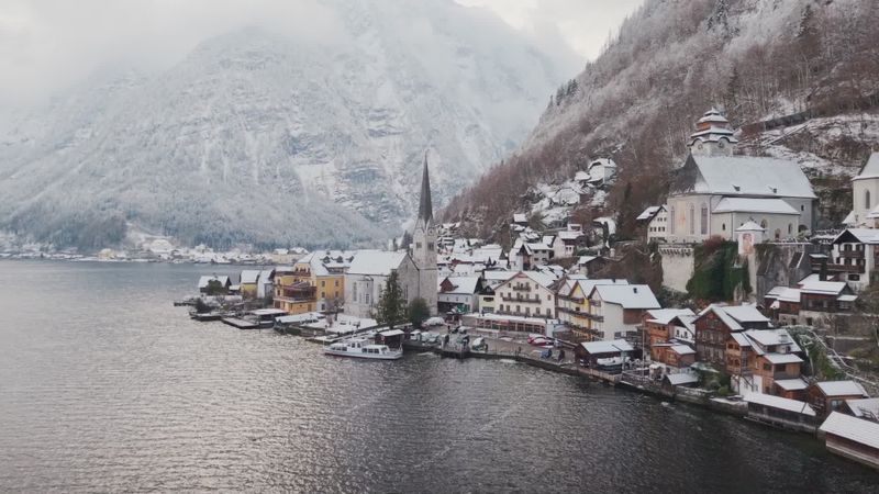 Charming winter scenery in hallstatt austria