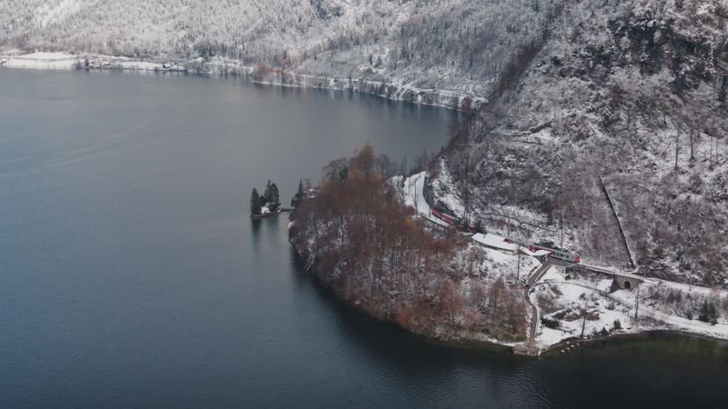 Winter landscape of hallstatt lakeshore