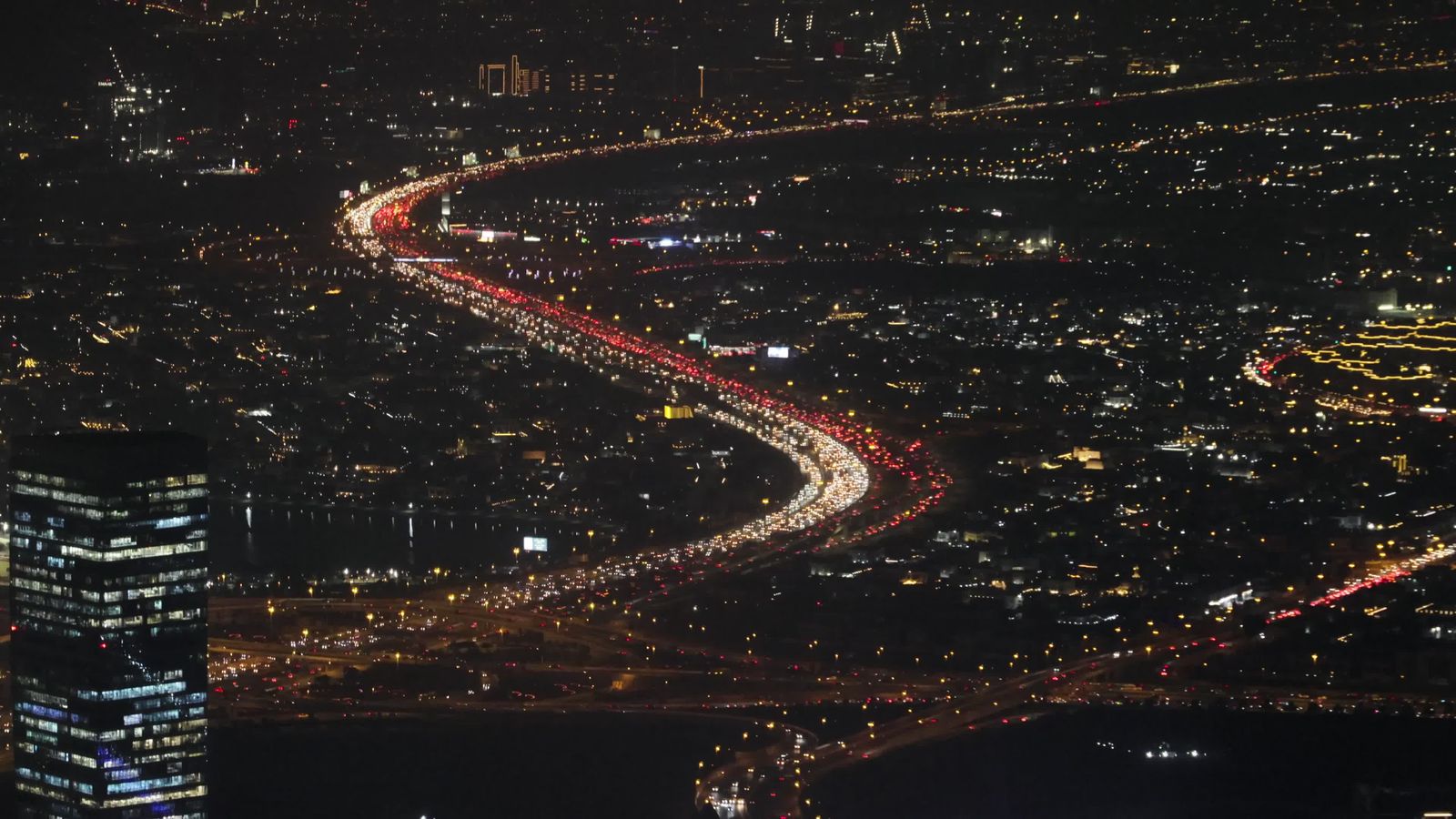 Aerial View of Vibrant City Skyline at Night Free Stock Video Footage ...
