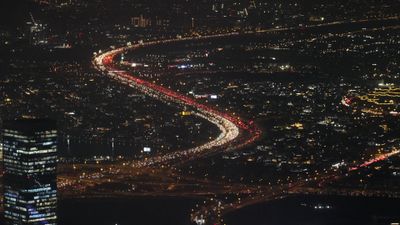 Aerial View of Vibrant City Skyline at Night Free Stock Video Footage ...