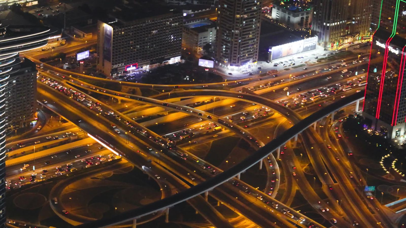 Aerial View of Vibrant City Skyline at Night Free Stock Video Footage ...