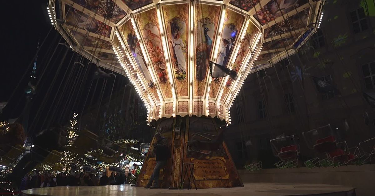 Illuminated Christmas Market Carousel at Night Free Stock Video Footage ...