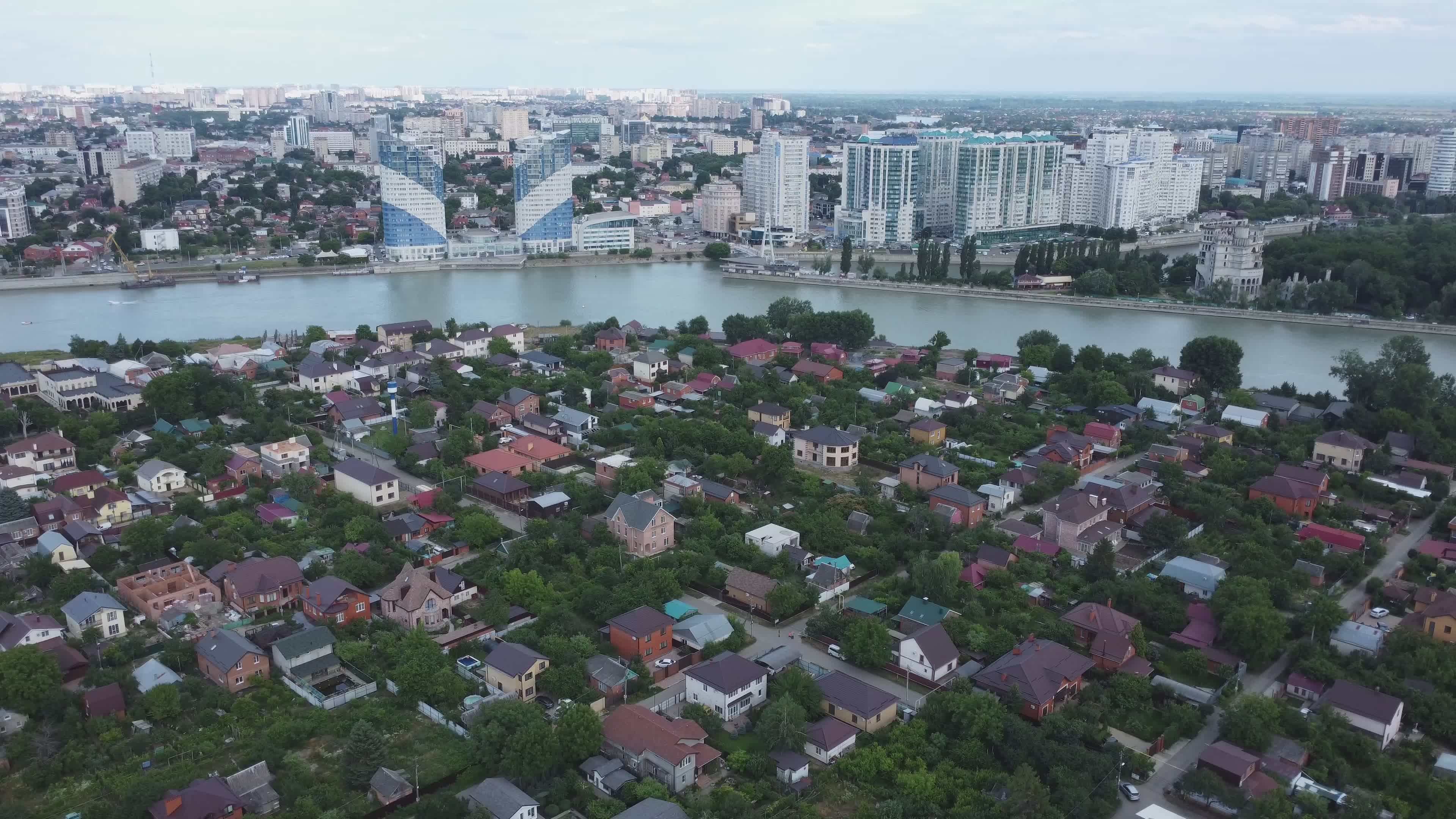 Aerial View of Urban and Suburban Riverside Areas Free Stock Video ...