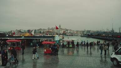 vibrant city life in istanbul at galata bridge