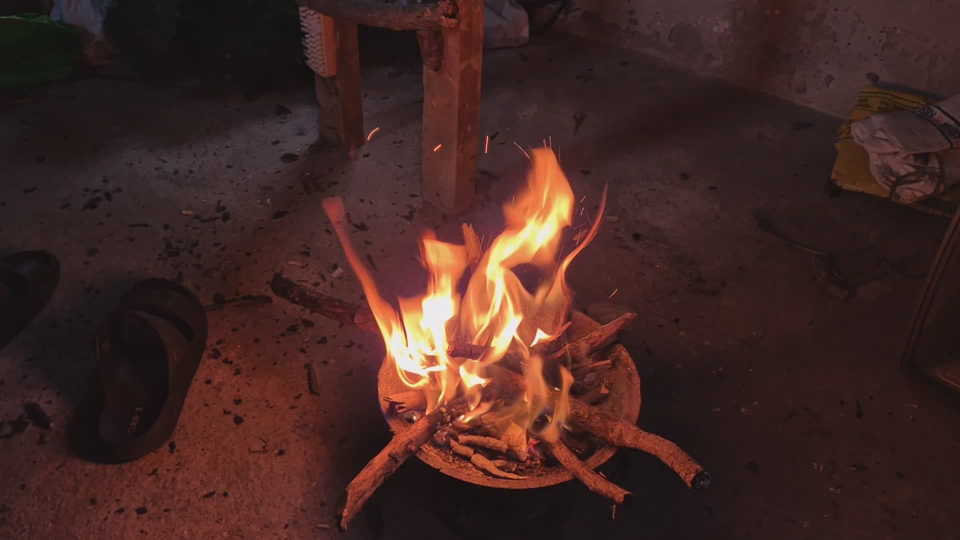 Cozy Indoor Fireplace with Burning Sticks Free Stock Video Footage ...