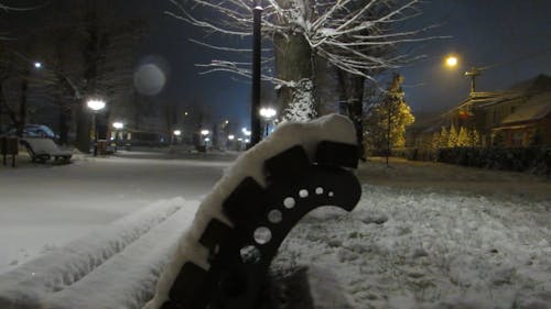 Park Ground And Benches Covered In Snow