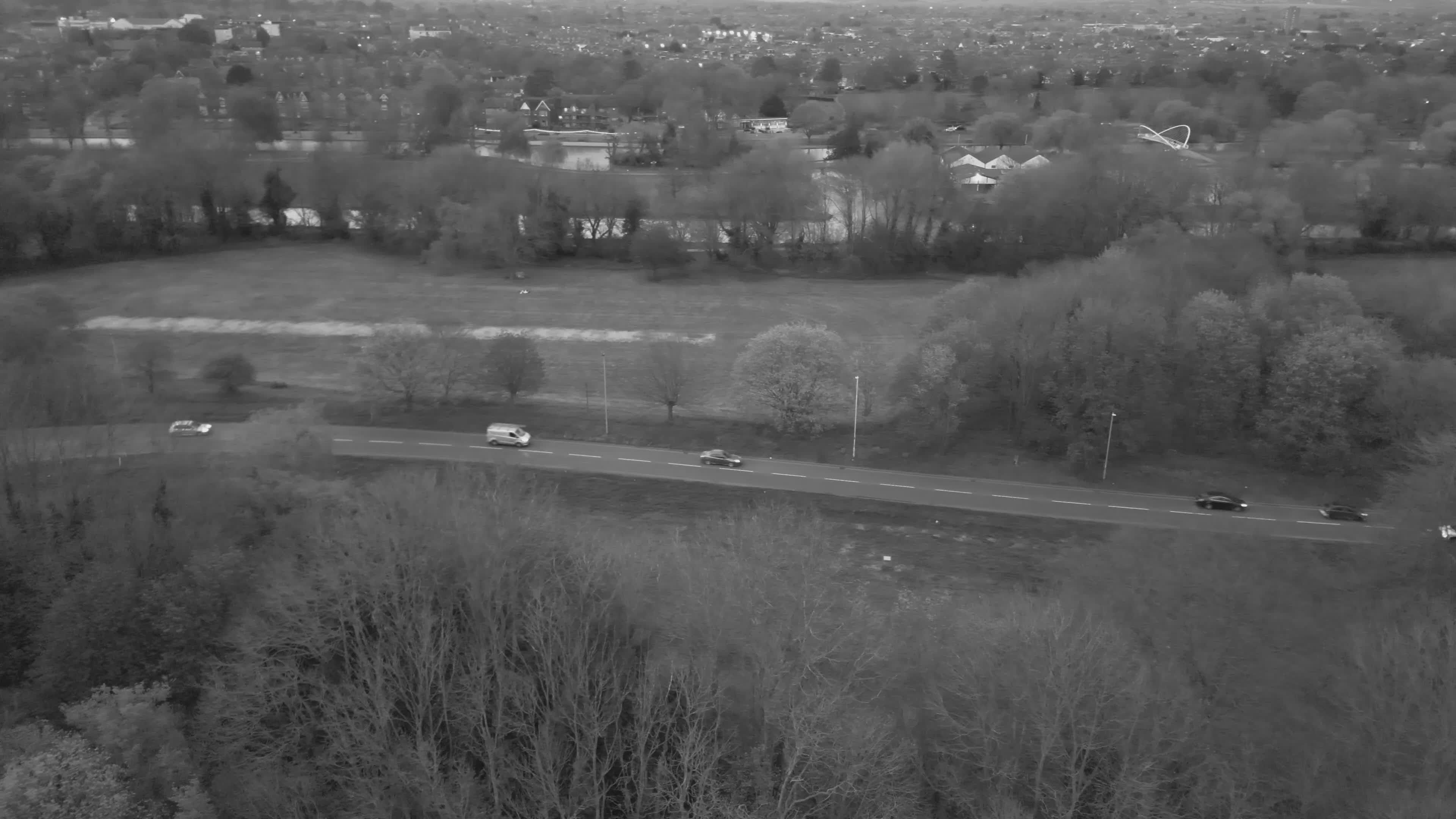 aerial view of cars on suburban road 35364243