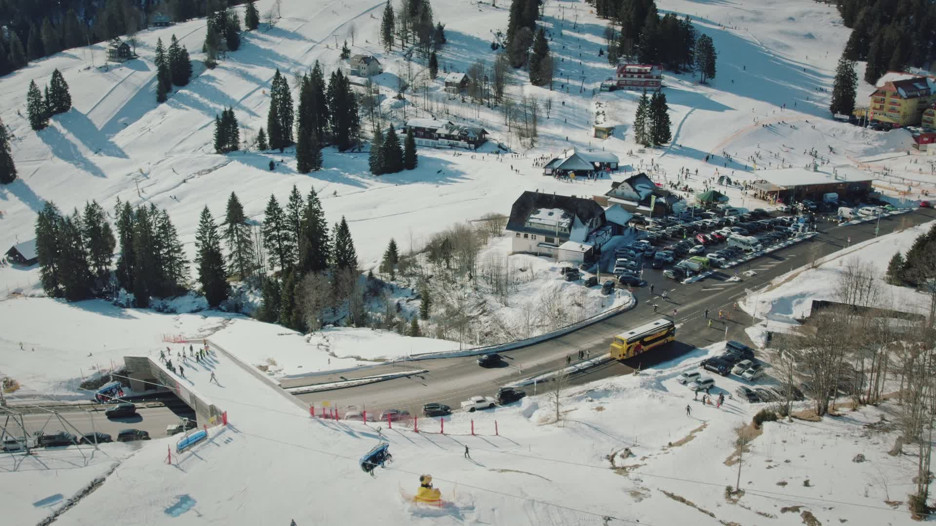 Aerial View of Snowy Mountain Resort in Winter Free Stock Video Footage ...