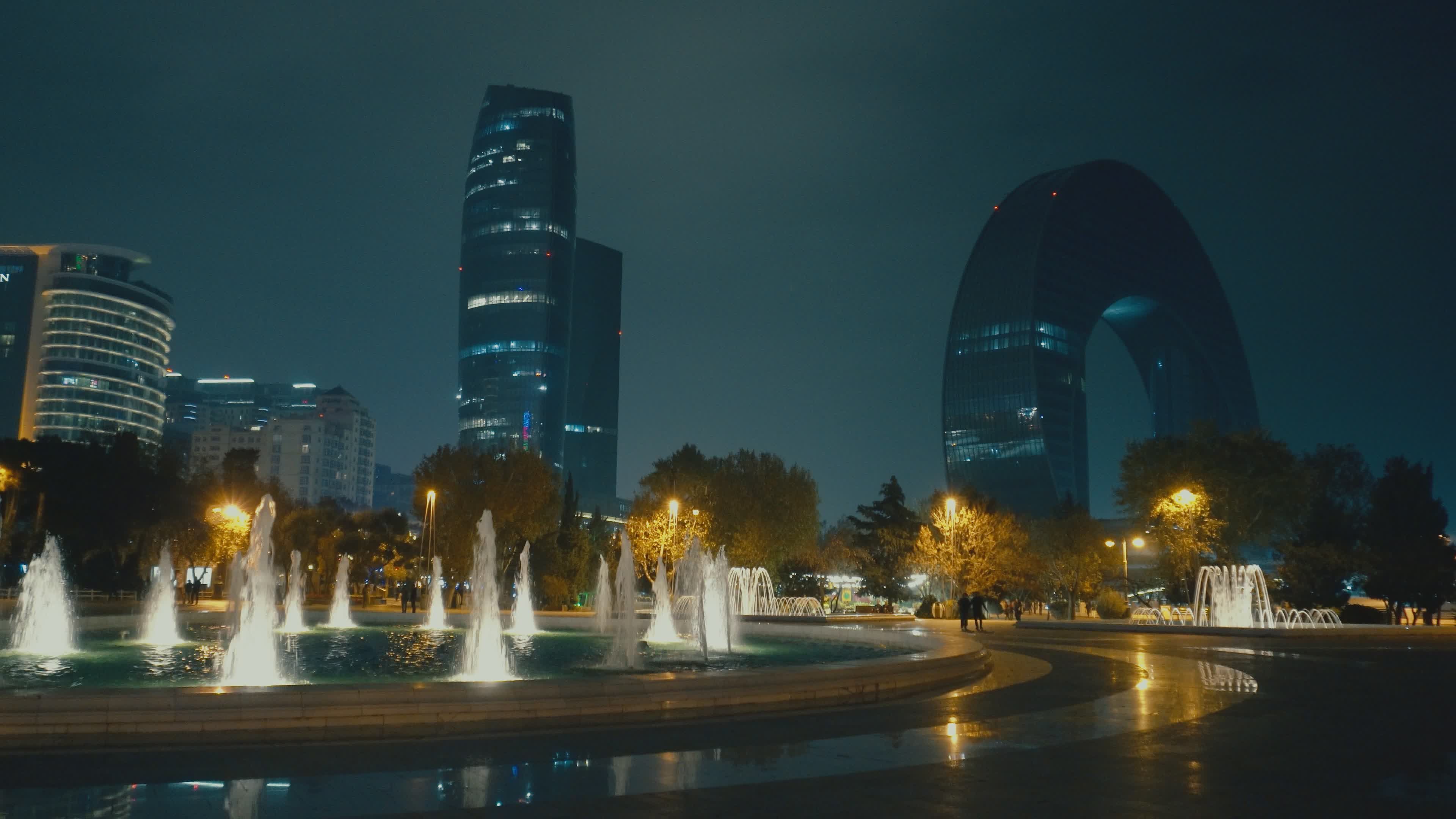 Night Cityscape with Illuminated Fountains Free Stock Video Footage ...