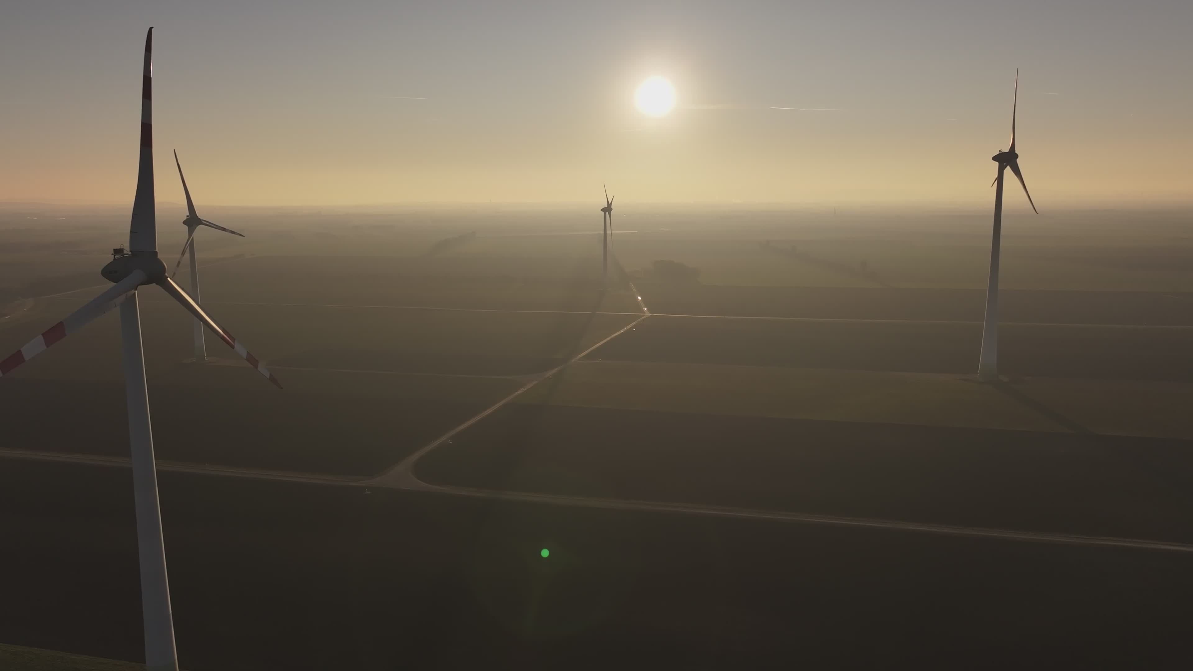 Aerial View of Wind Turbines at Sunrise Free Stock Video Footage ...