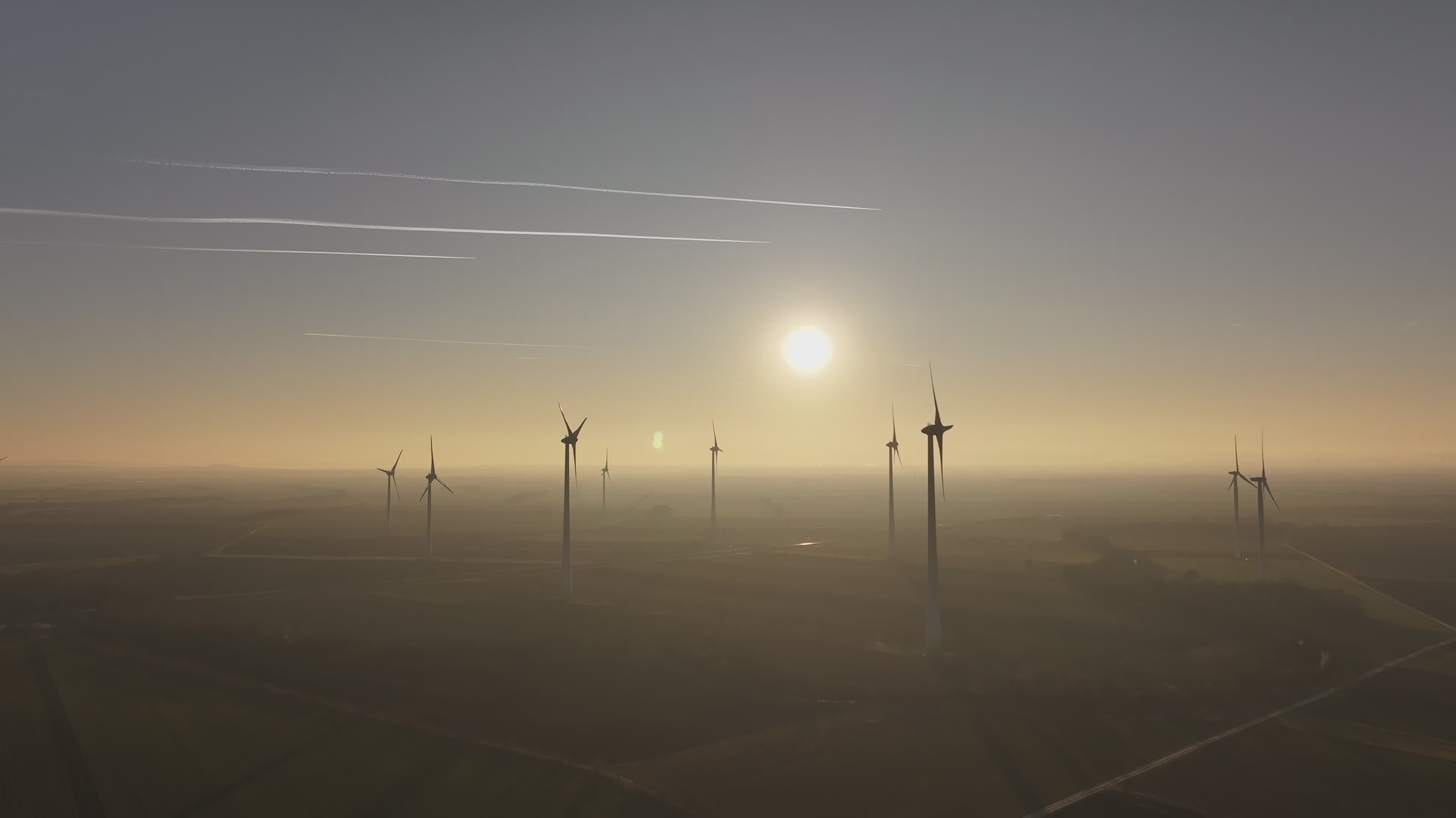 Aerial View of Wind Turbines at Sunrise Free Stock Video Footage ...