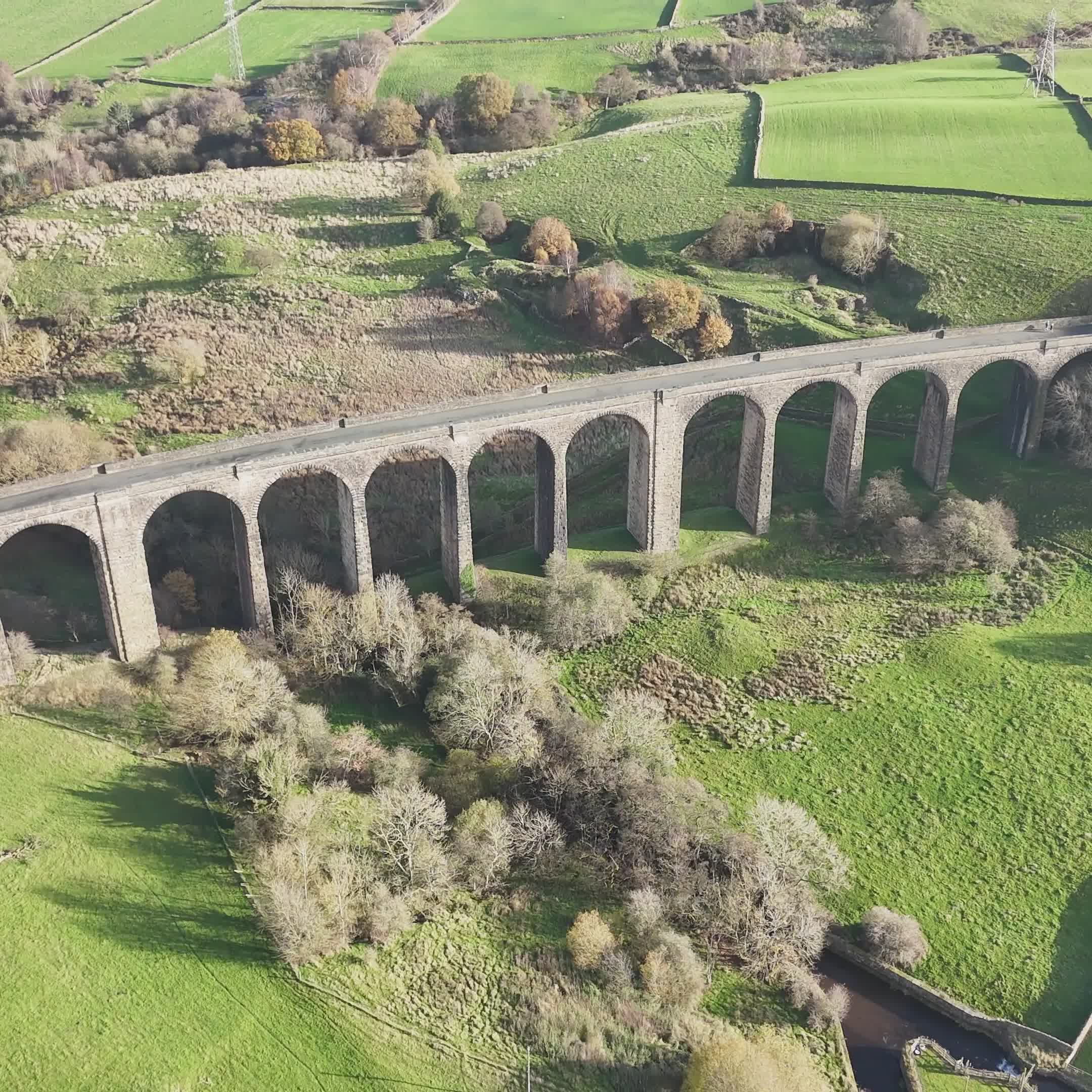 Aerial Drone View of Scenic Viaduct and Green Fields Free Stock Video ...