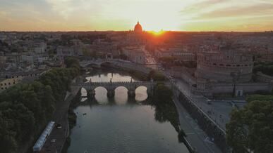 aerial view of rome at sunset with st peter s basilica
