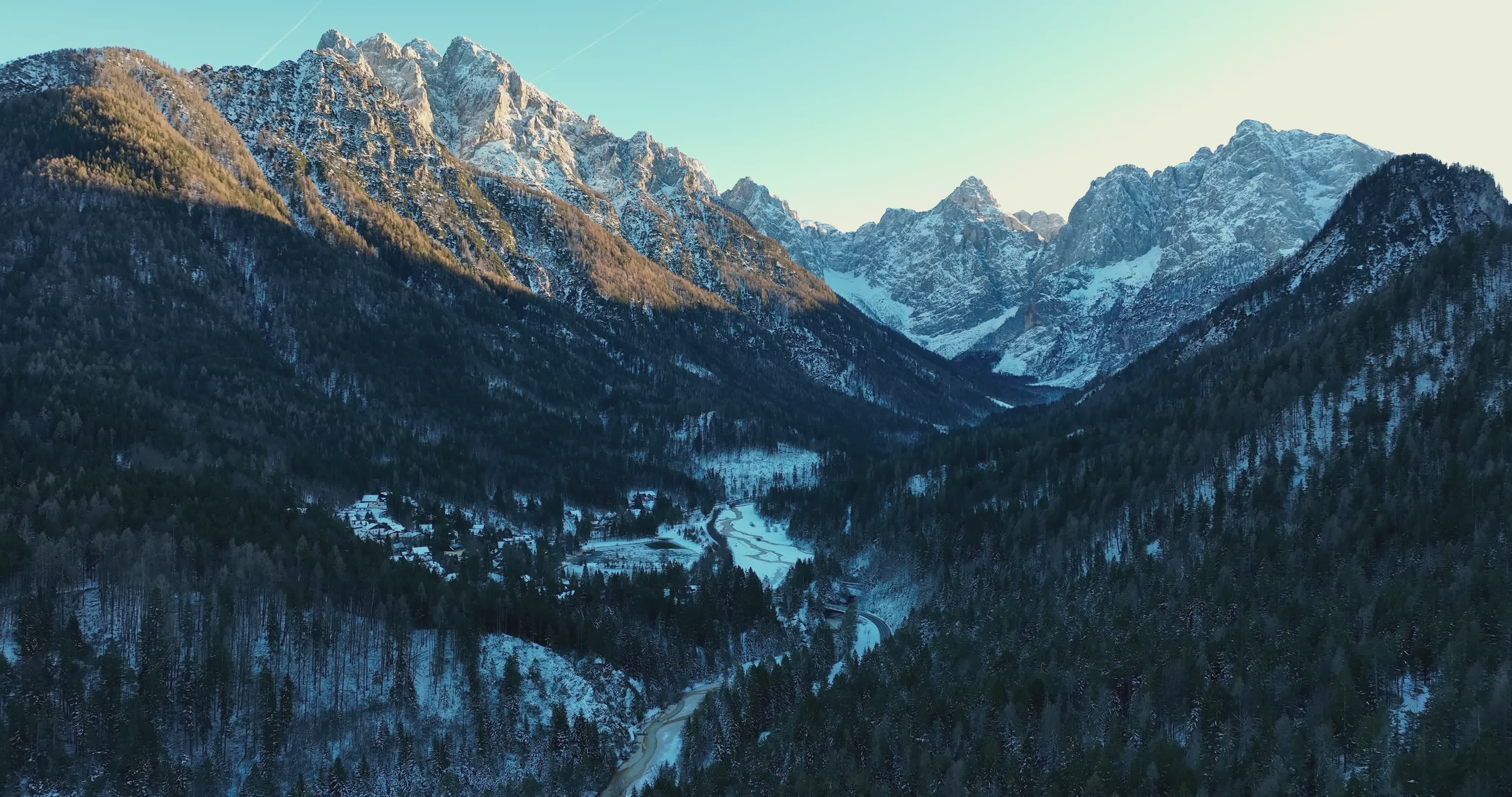 Aerial View of Snow-Covered Mountain Valley Free Stock Video Footage ...