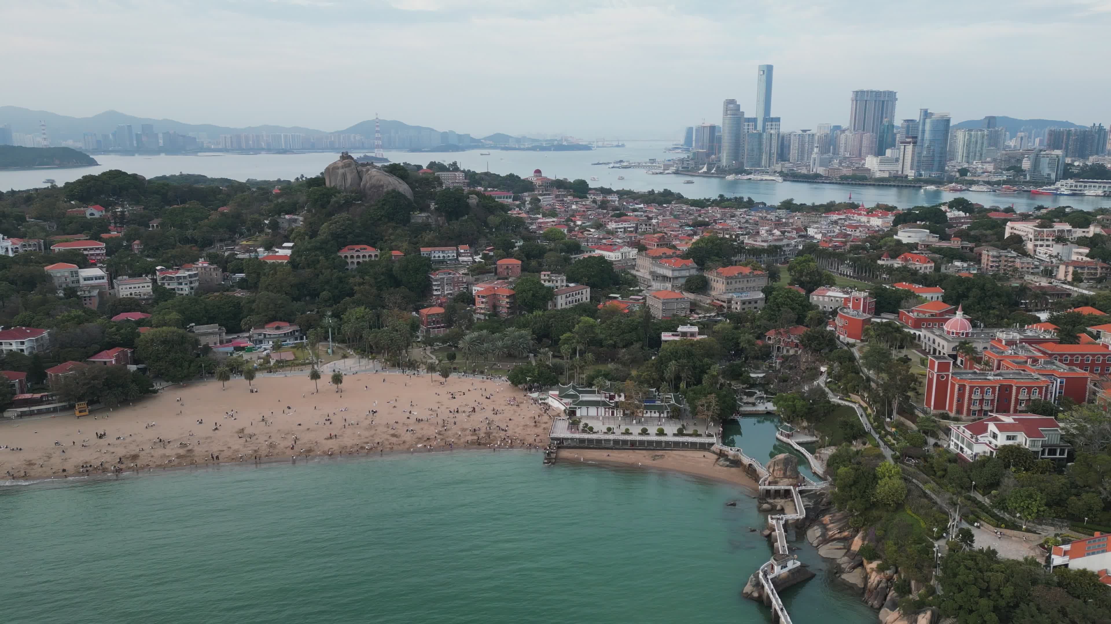 Aerial View of Coastal City with Skyline Free Stock Video Footage ...