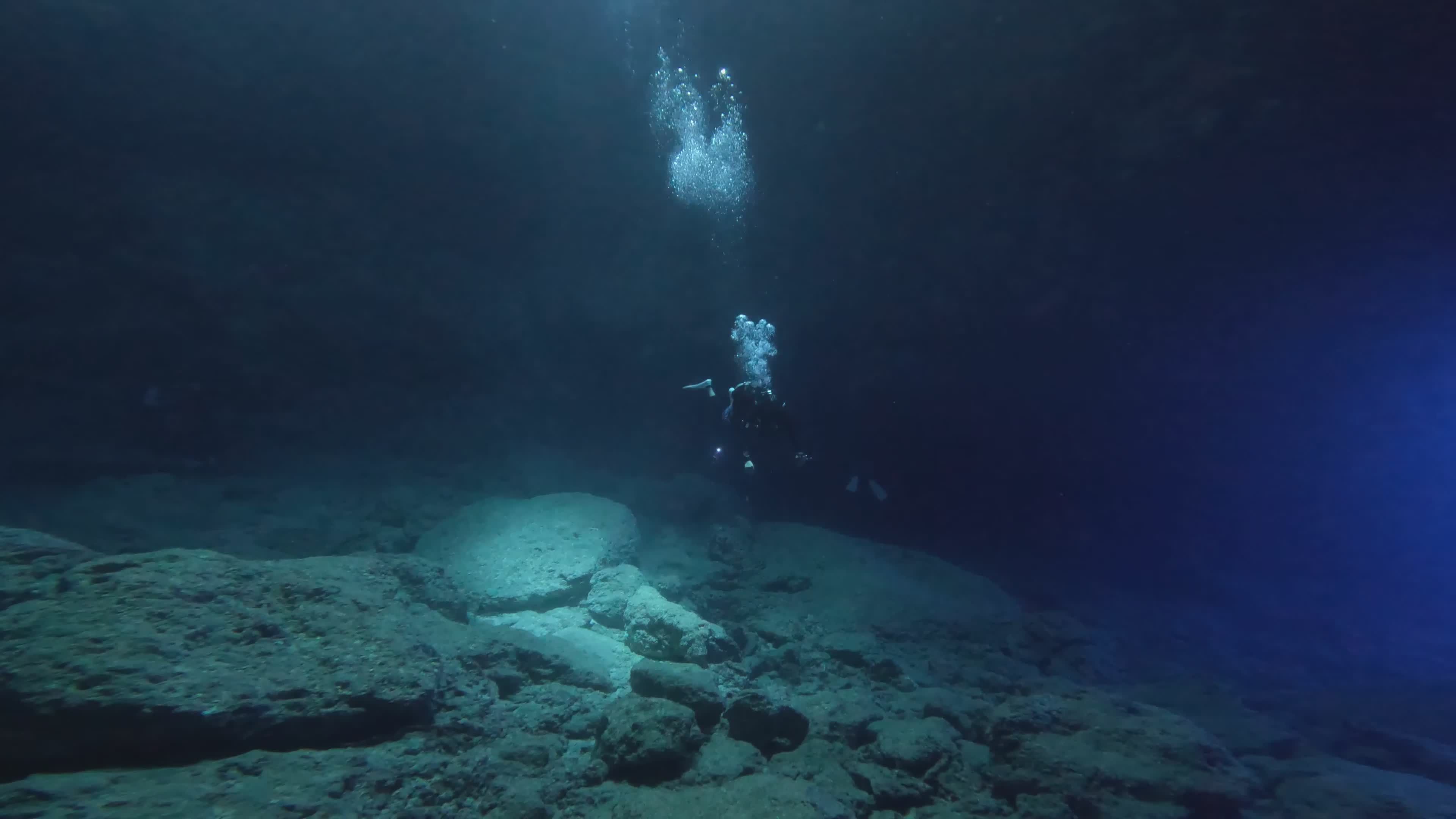 Deep Dive Adventure in Underwater Cave Free Stock Video Footage ...