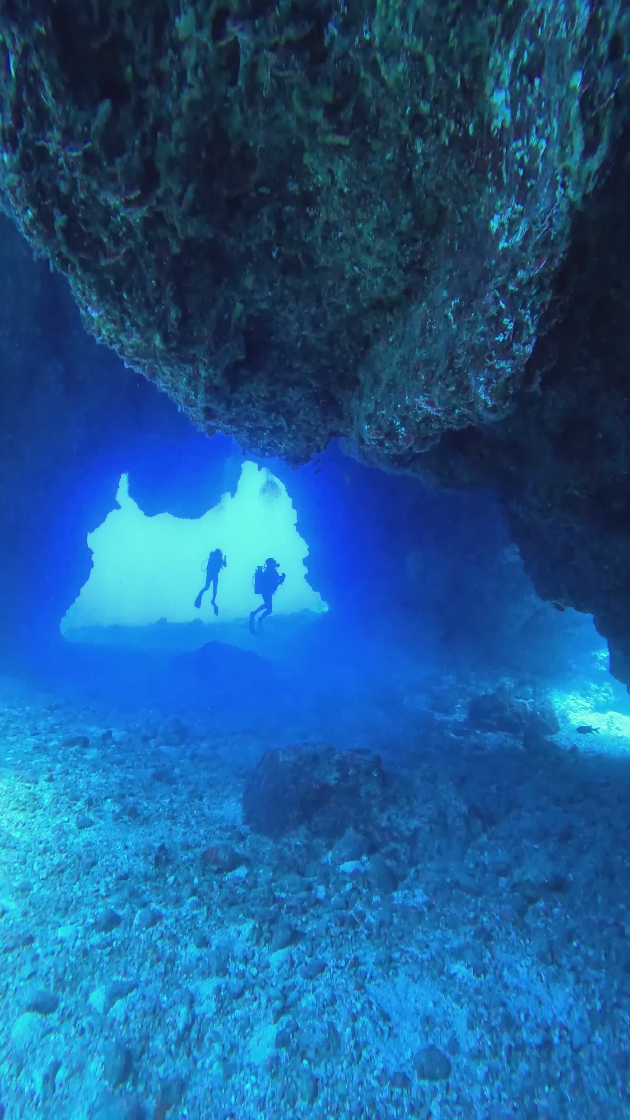 Scuba Divers Exploring Underwater Cave Free Stock Video Footage ...