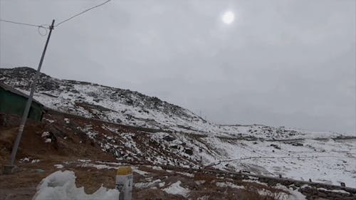 Snowfall Covering A Mountain Quarrying Site