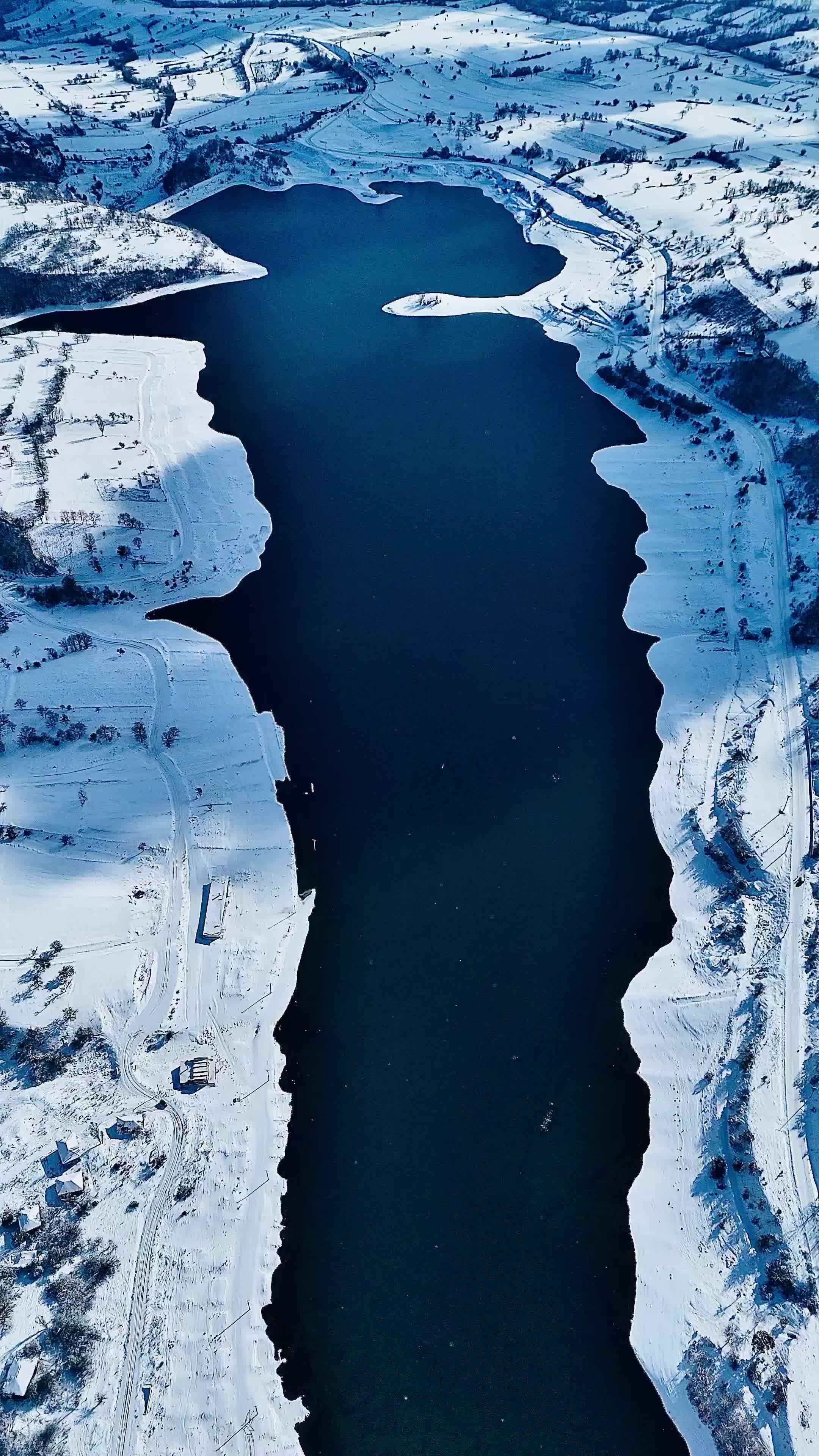 Aerial View of Snowy River Winter Landscape Free Stock Video Footage ...