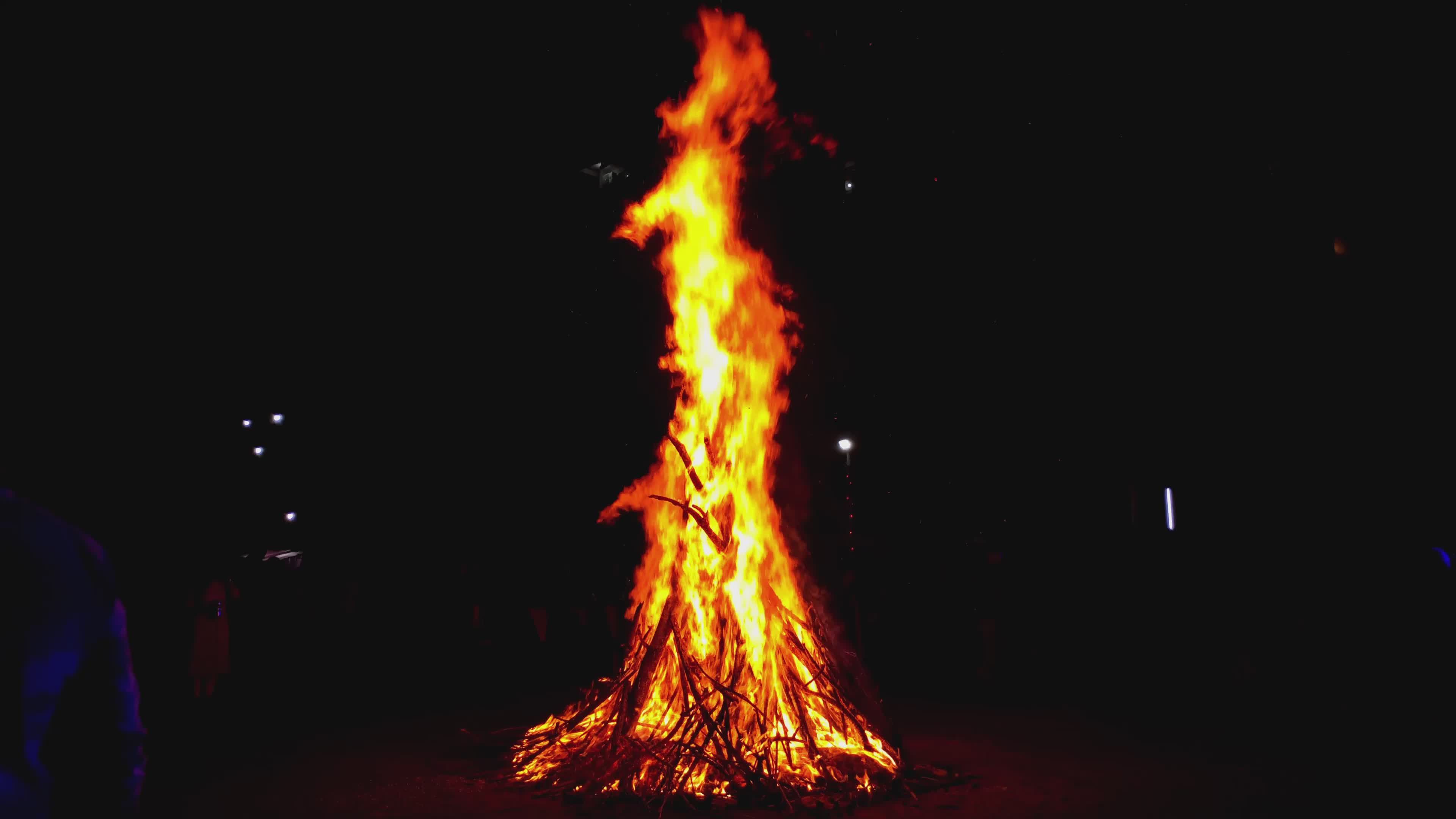 Vibrant Bonfire Flames at Night Festival Free Stock Video Footage ...