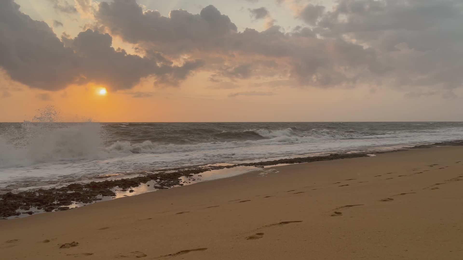 Serene Beach Sunset with Waves in Motion Free Stock Video Footage ...