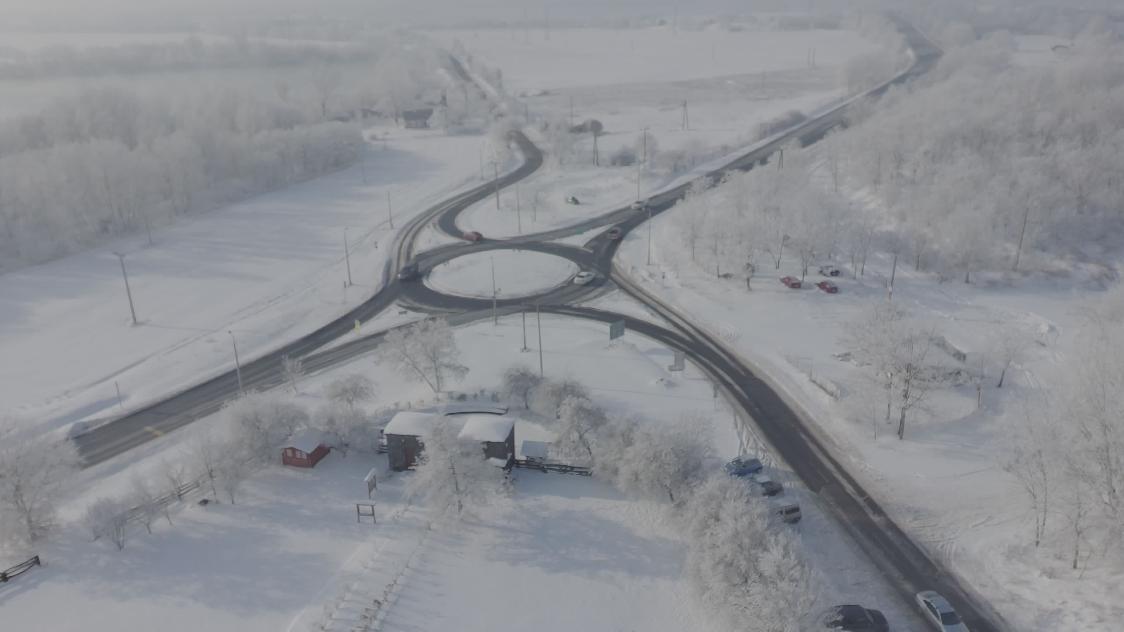 Aerial View of Snow-Covered Roundabout in Winter Free Stock Video ...