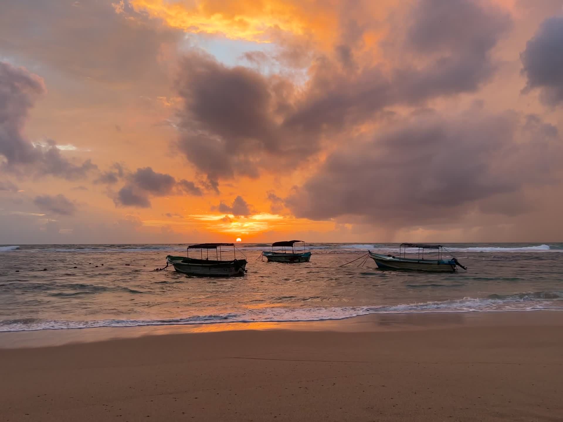 Serene Beach Sunset with Boats on Horizon Free Stock Video Footage ...