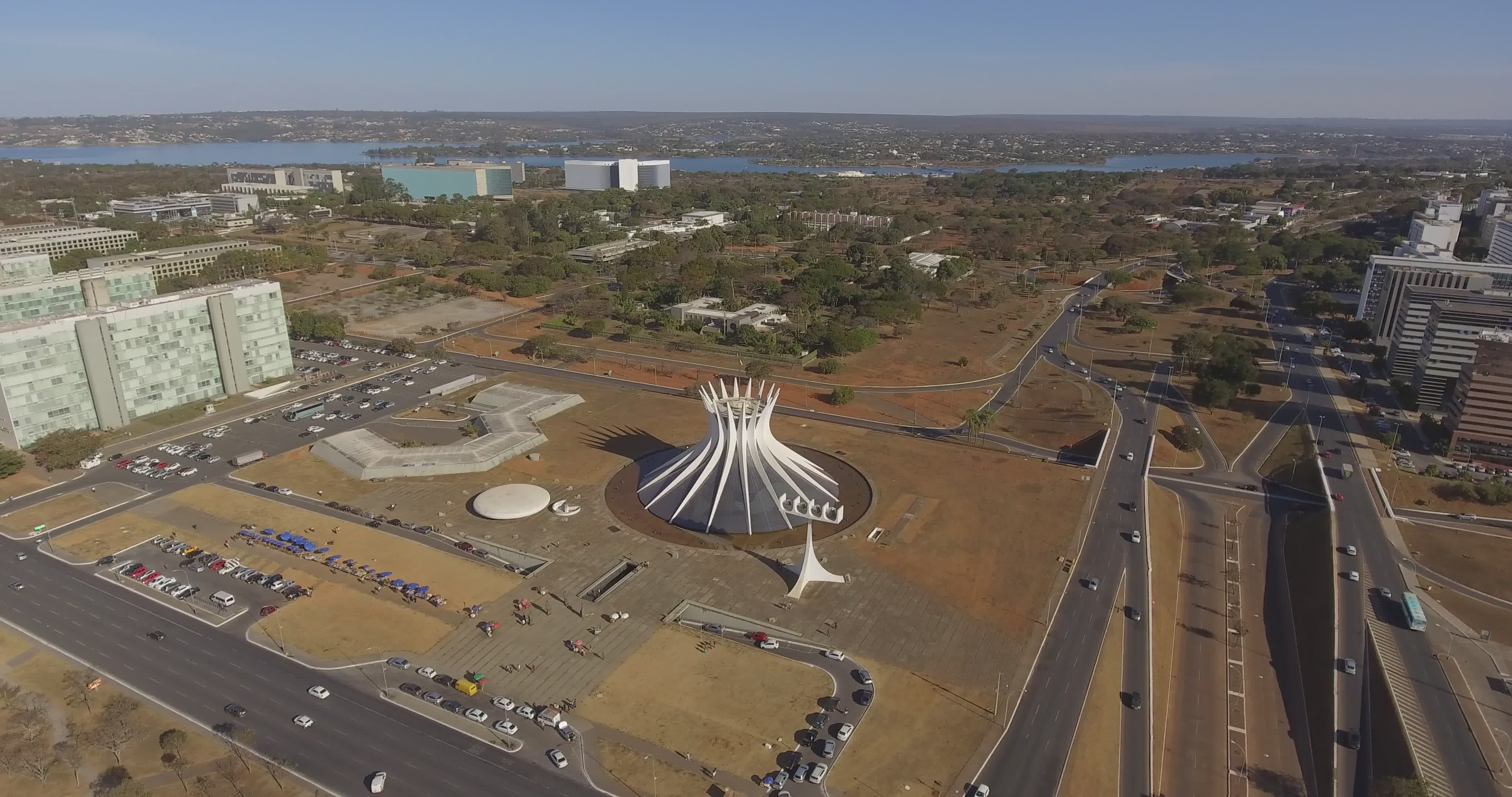 Aerial View of Brasília Cathedral in Daylight Free Stock Video Footage