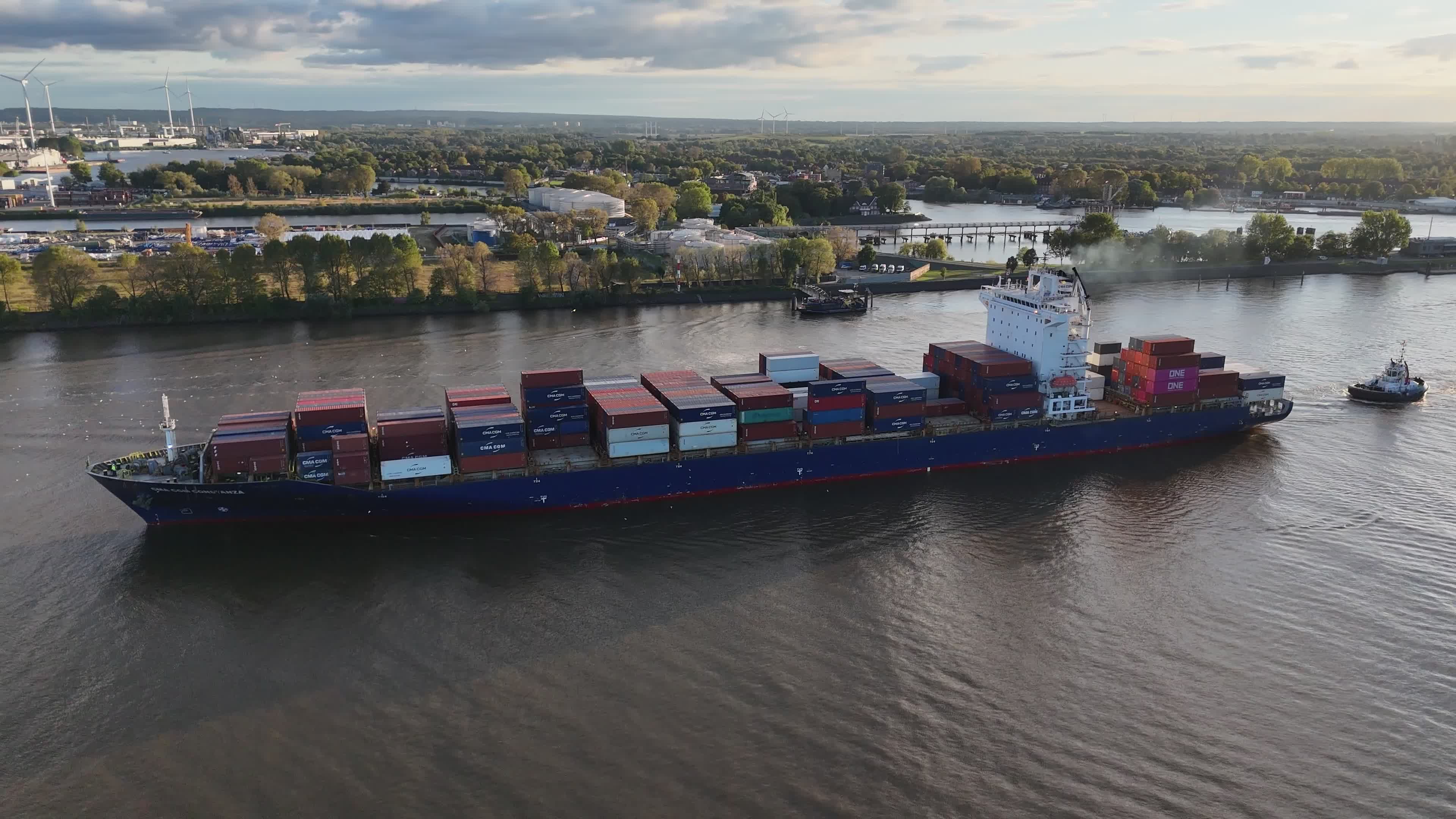 Aerial View of Cargo Ship on River Free Stock Video Footage, Royalty ...