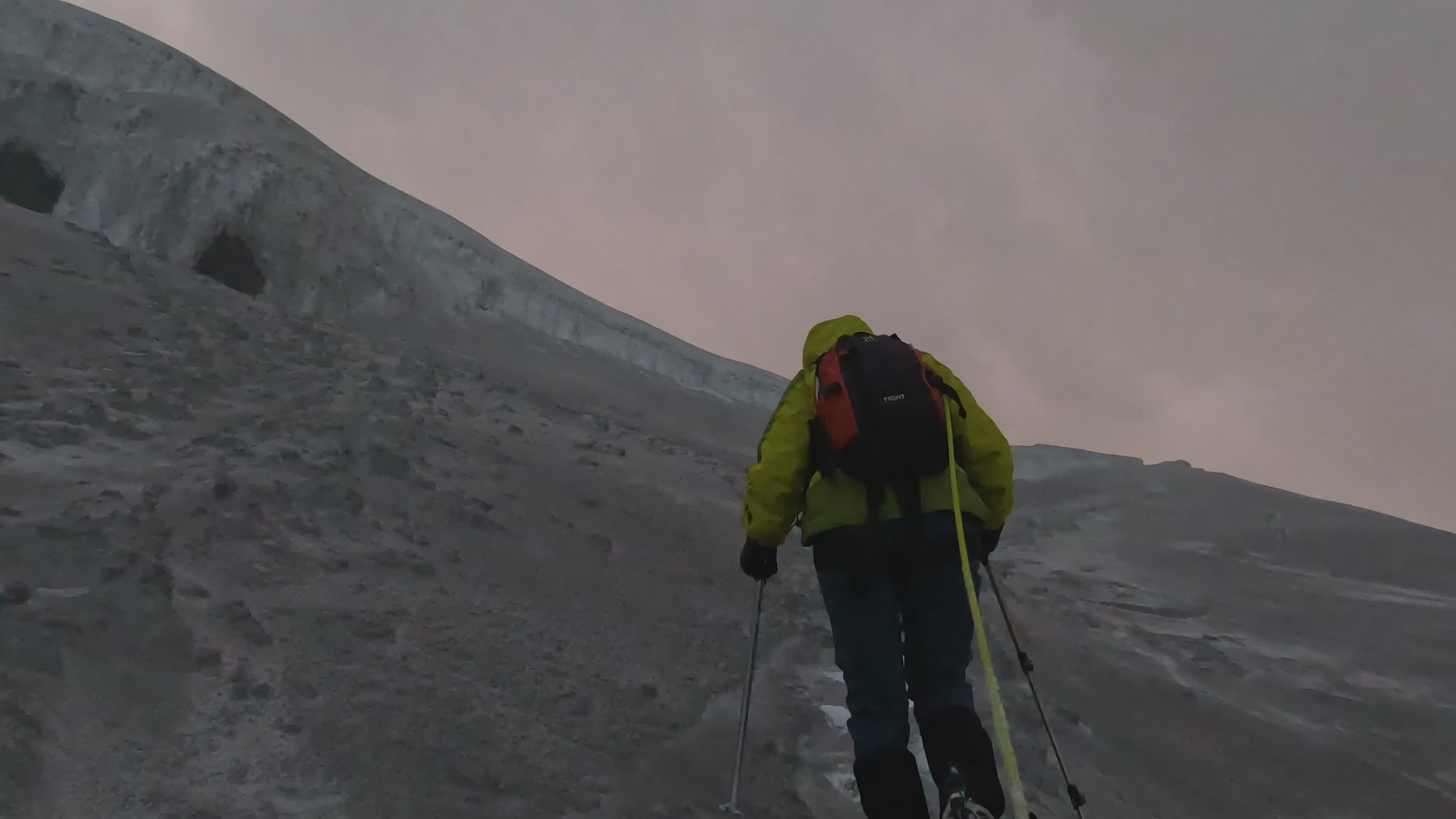 Mountaineer Ascends Snow-Capped Volcano at Dawn Free Stock Video ...