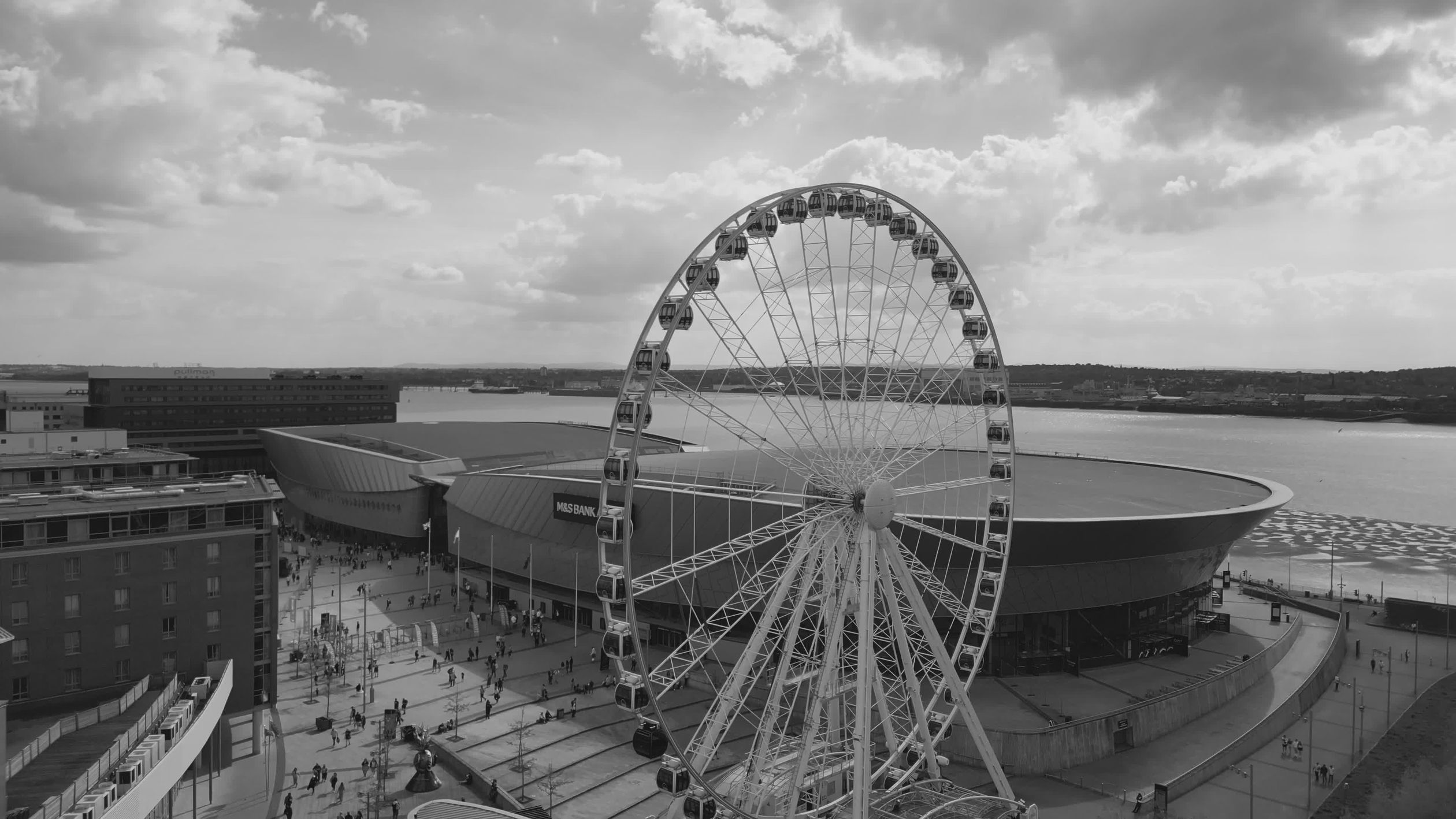 Aerial View of Ferris Wheel by Waterfront Free Stock Video Footage ...