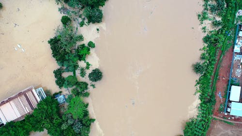 Drone Footage Of An Overflowing River Causing Flood