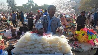 vibrant outdoor market with street vendors