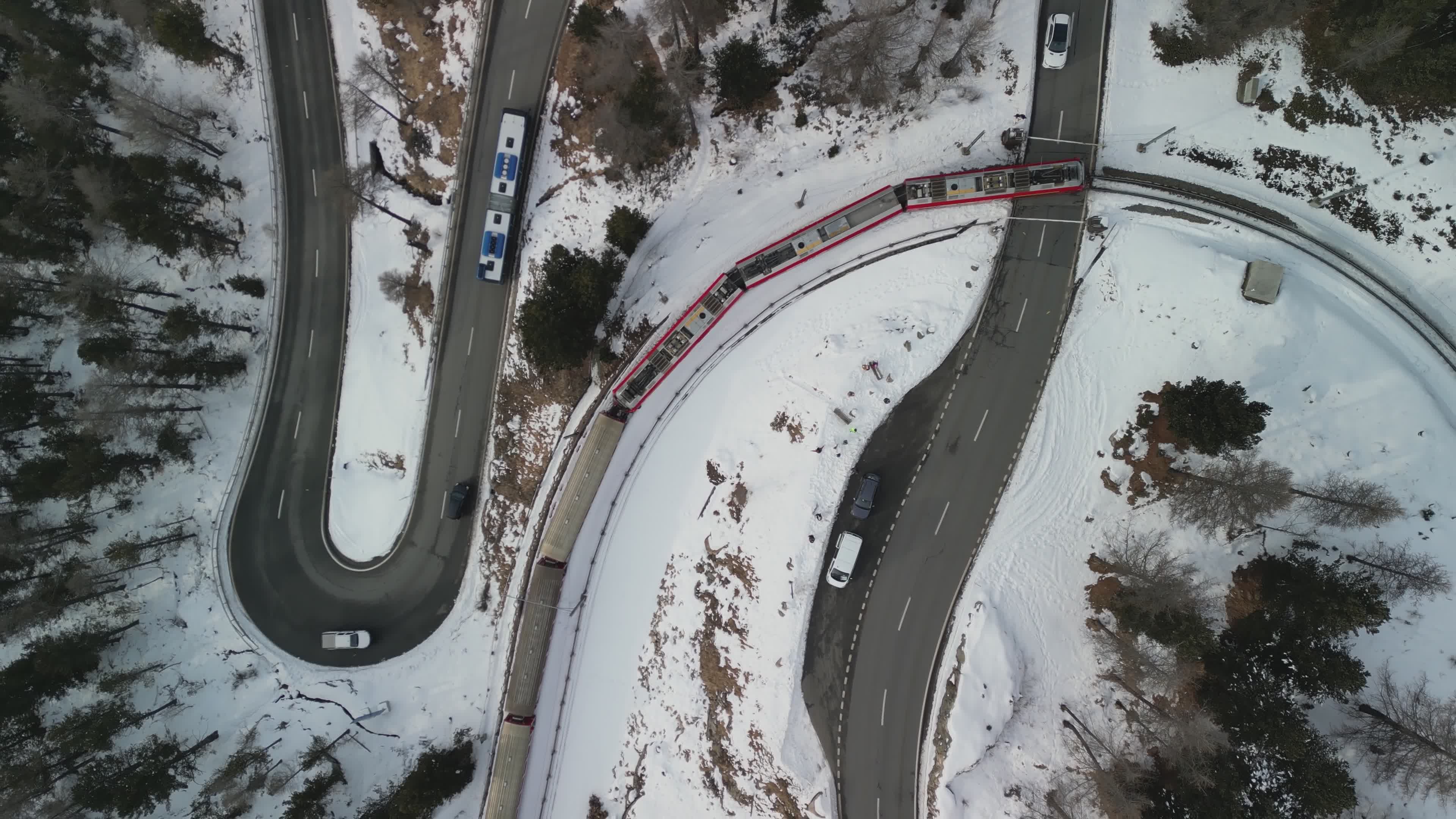 Aerial View of Mountain Road in Winter Snow Free Stock Video Footage ...