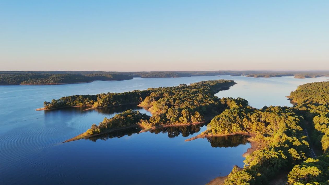 Stunning Aerial View of Forested Lake Peninsula Free Stock Video ...