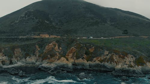 Drone Footage Of Mountain And Ocean Waves