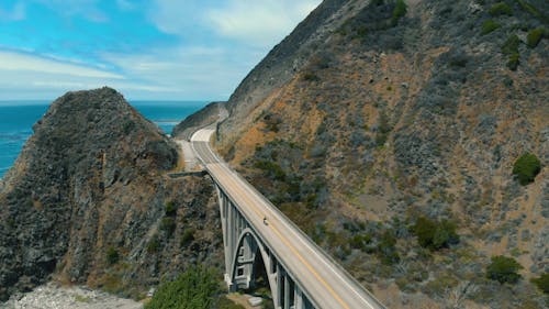 The Big Creek Bridge Connecting Highway One On The California Coastline