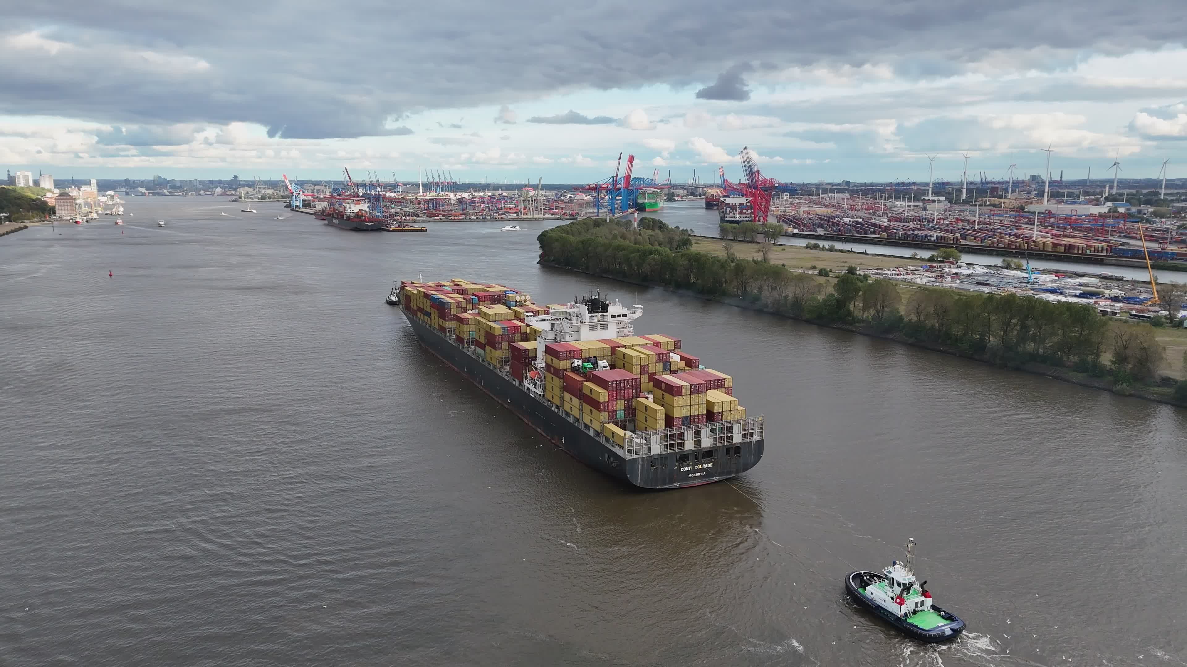 Aerial View of Cargo Ship on River in Industrial Area Free Stock Video ...
