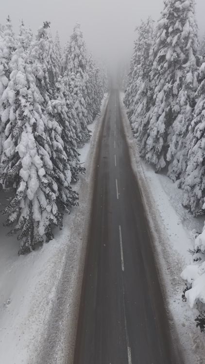 Scenic Aerial Winter Road Through Snowy Forest Free Stock Video Footage ...