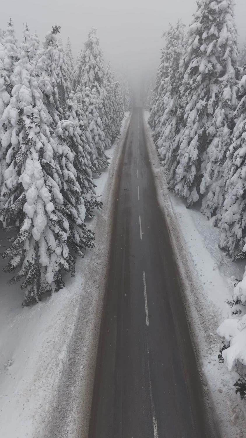 Scenic Aerial Winter Road Through Snowy Forest Free Stock Video Footage ...