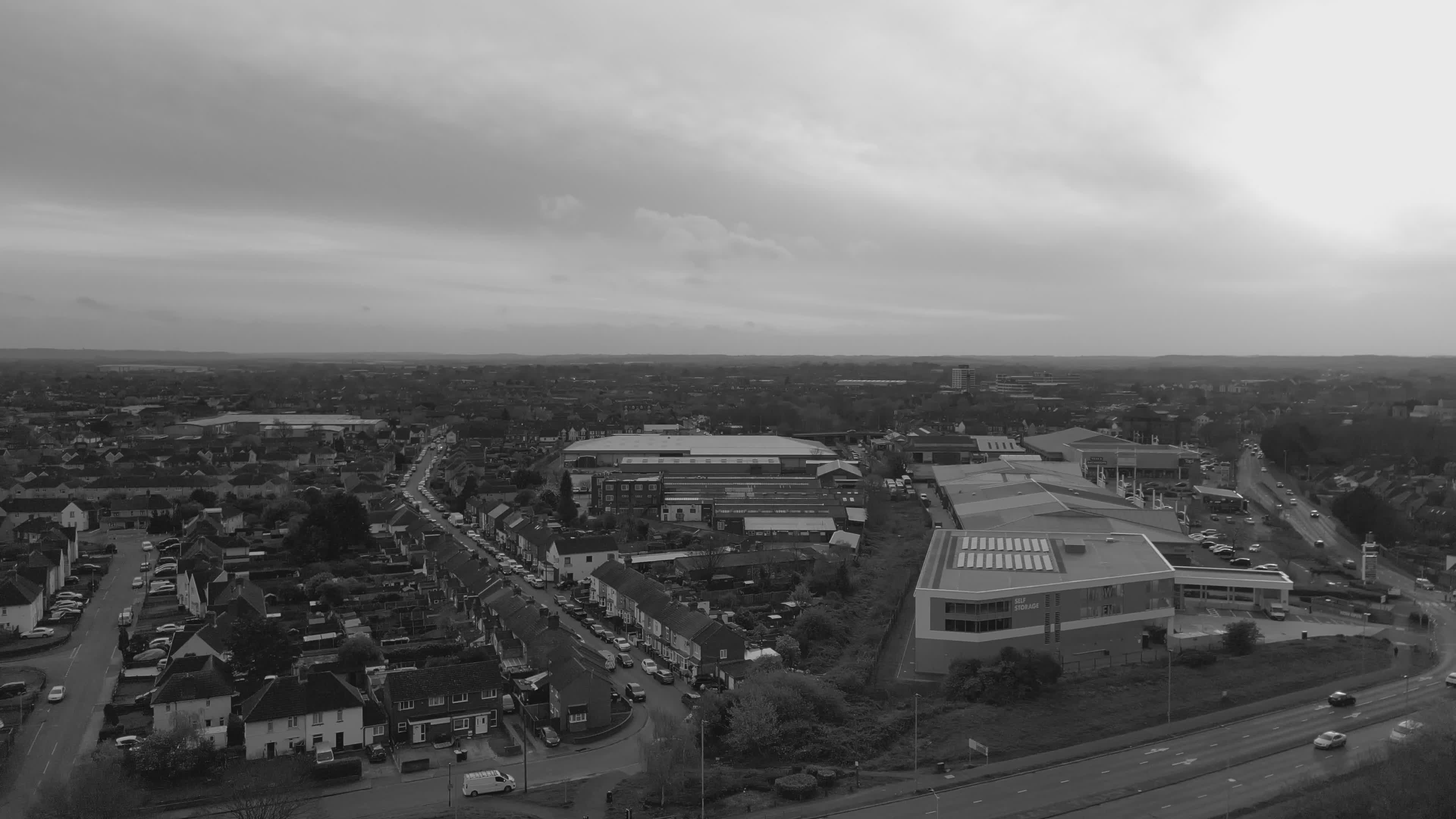 aerial view of urban landscape in black and white 35817174