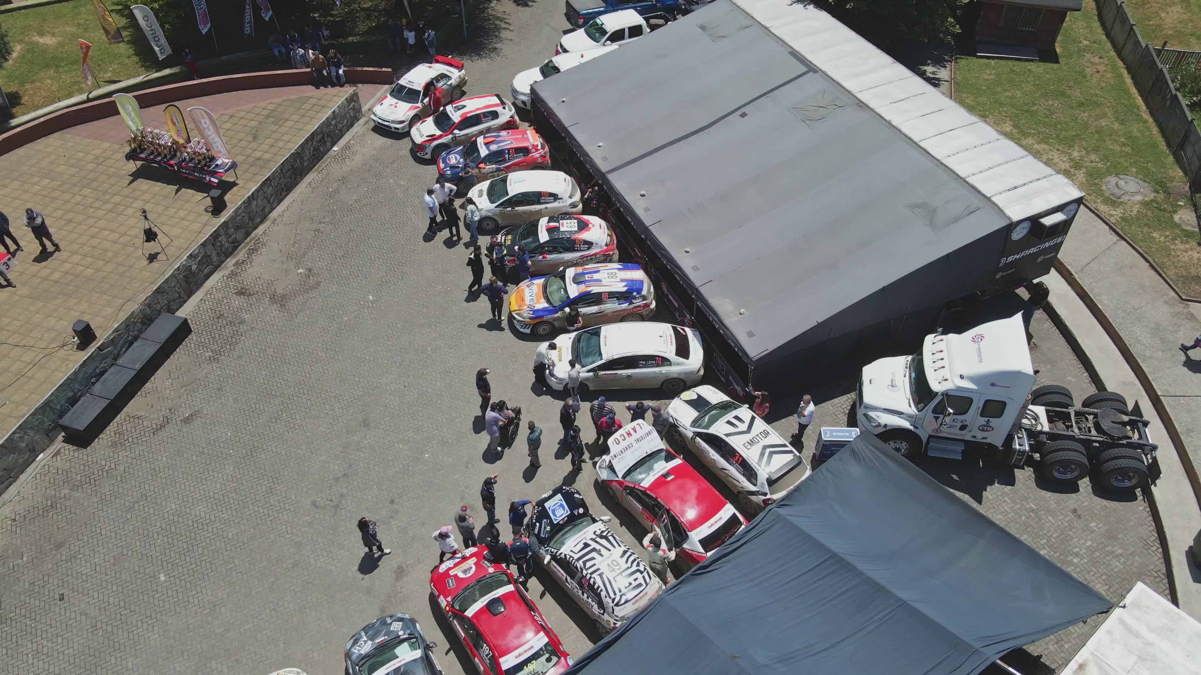 Aerial View of Colorful Rally Cars in Pit Stop Free Stock Video Footage ...
