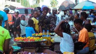 lively west african market scene