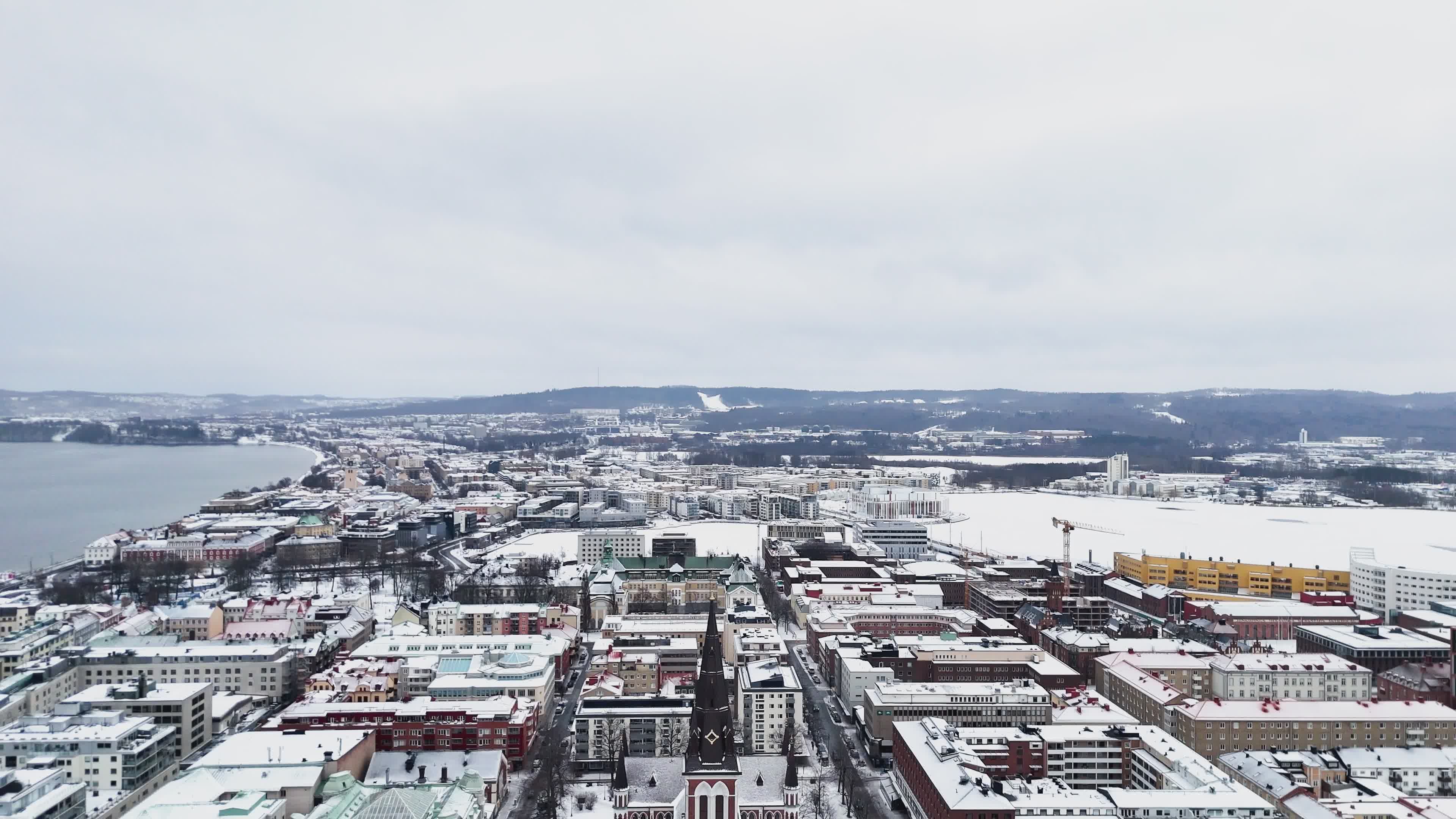 Snowy Aerial View of City by the Lake Free Stock Video Footage, Royalty ...
