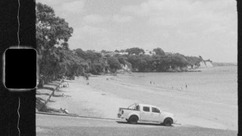 Black and White Footage of a Beach