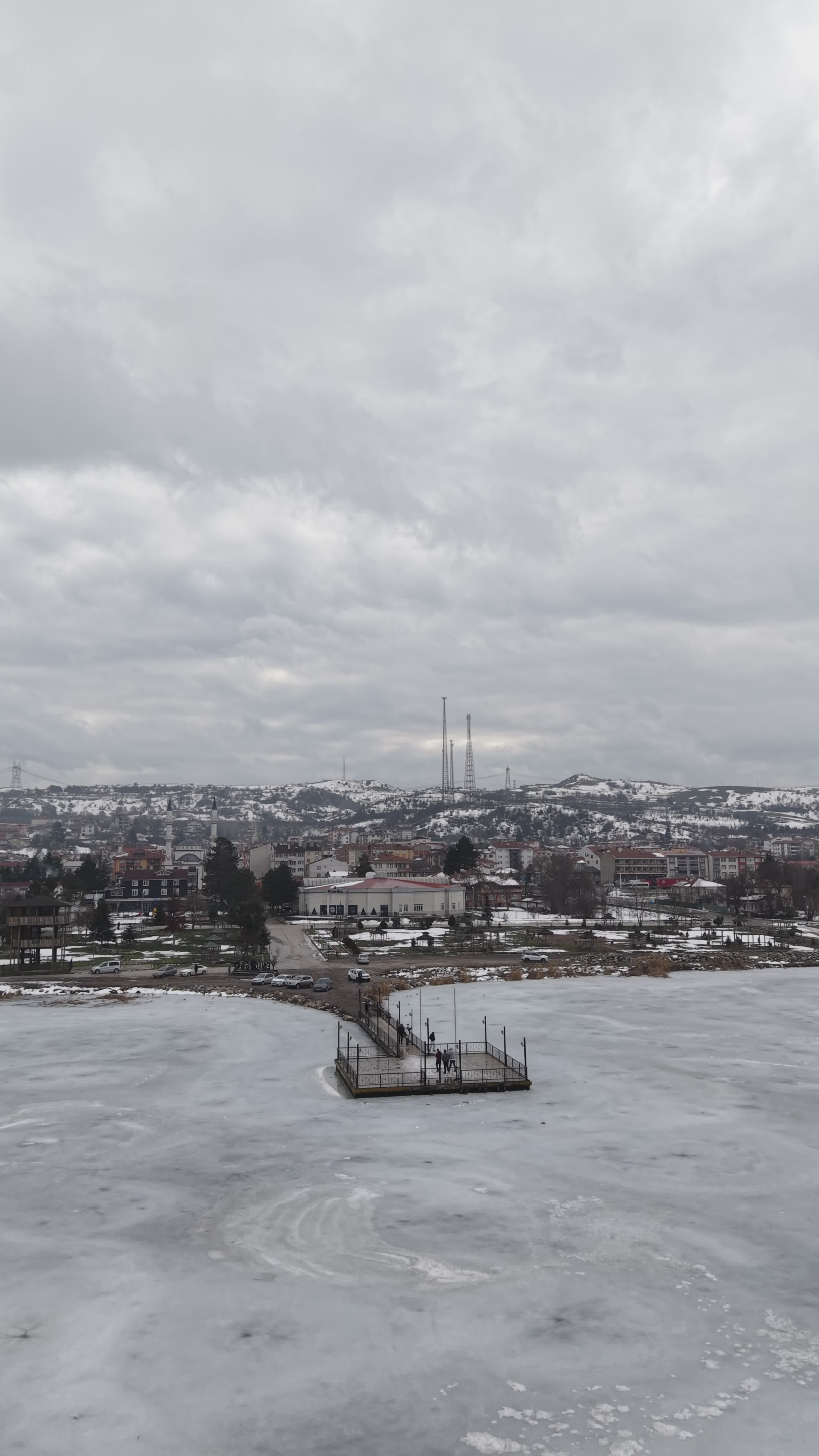 Winter Aerial View of Snowy Town and Pier Free Stock Video Footage ...