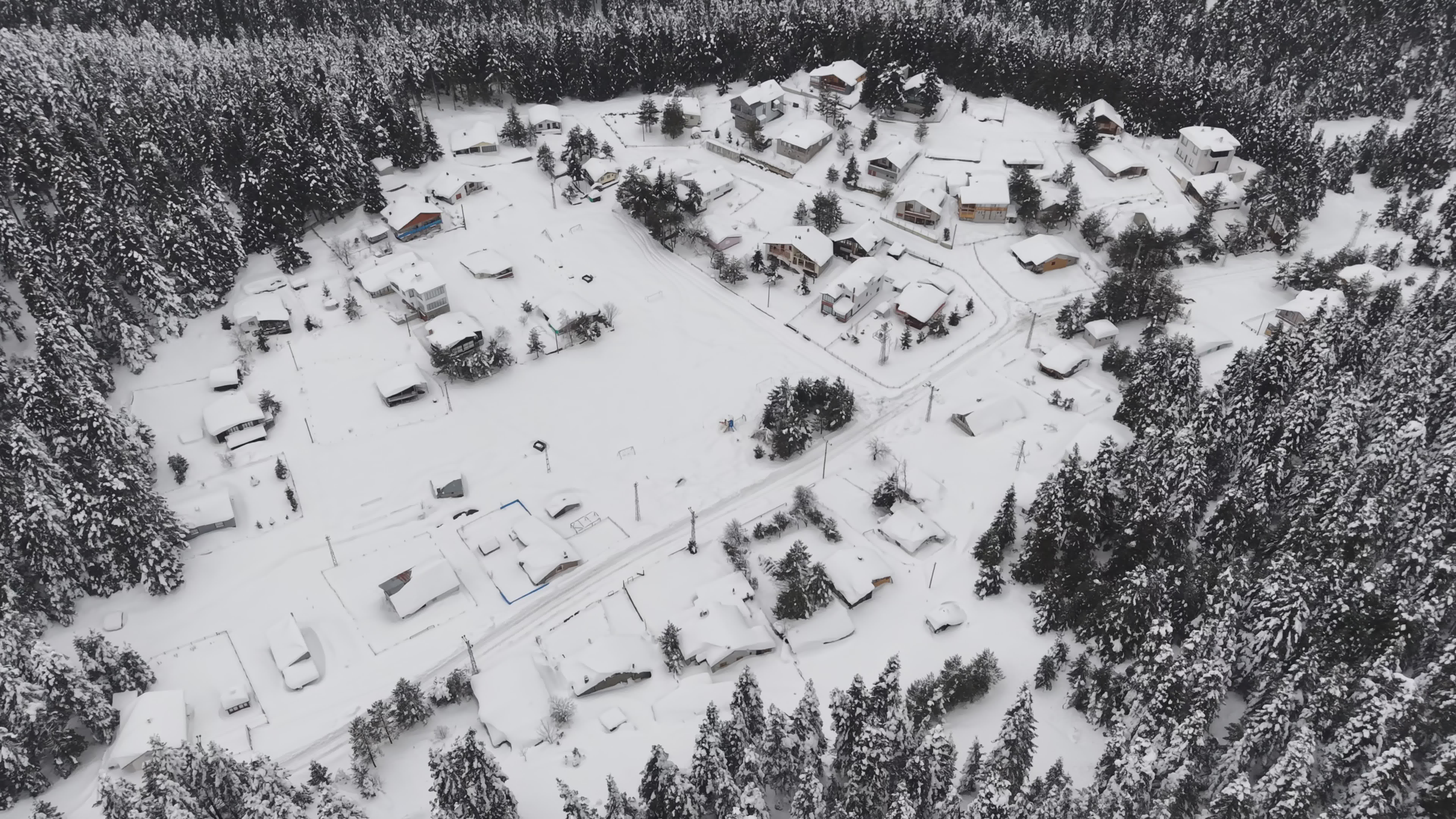 Aerial Winter View of a Snow-Covered Village Free Stock Video Footage ...